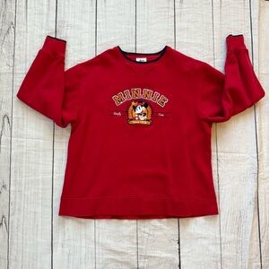 Disneyland Resort Sweatshirt L Embroidered Minnie Mouse Crew Neck Pullover Red
